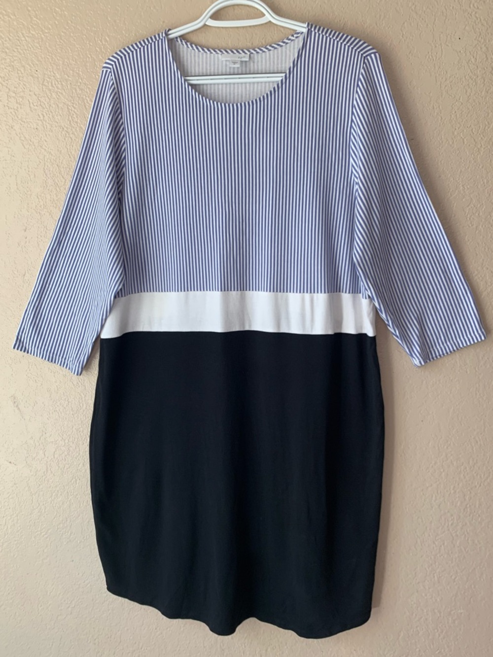 J. Jill Blue White Stripe Jersey Knit Nautical Beachy Midi Dress Size XL - Picture 3 of 6